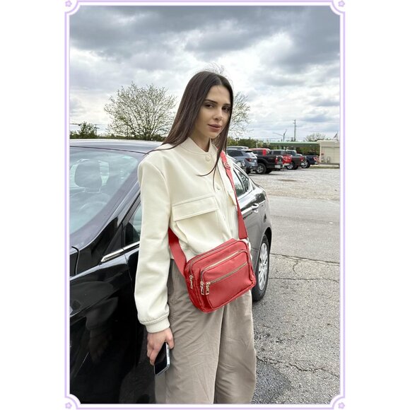 Small Nylon Crossbody Bags for Women Bright Red - Picture 6 of 8